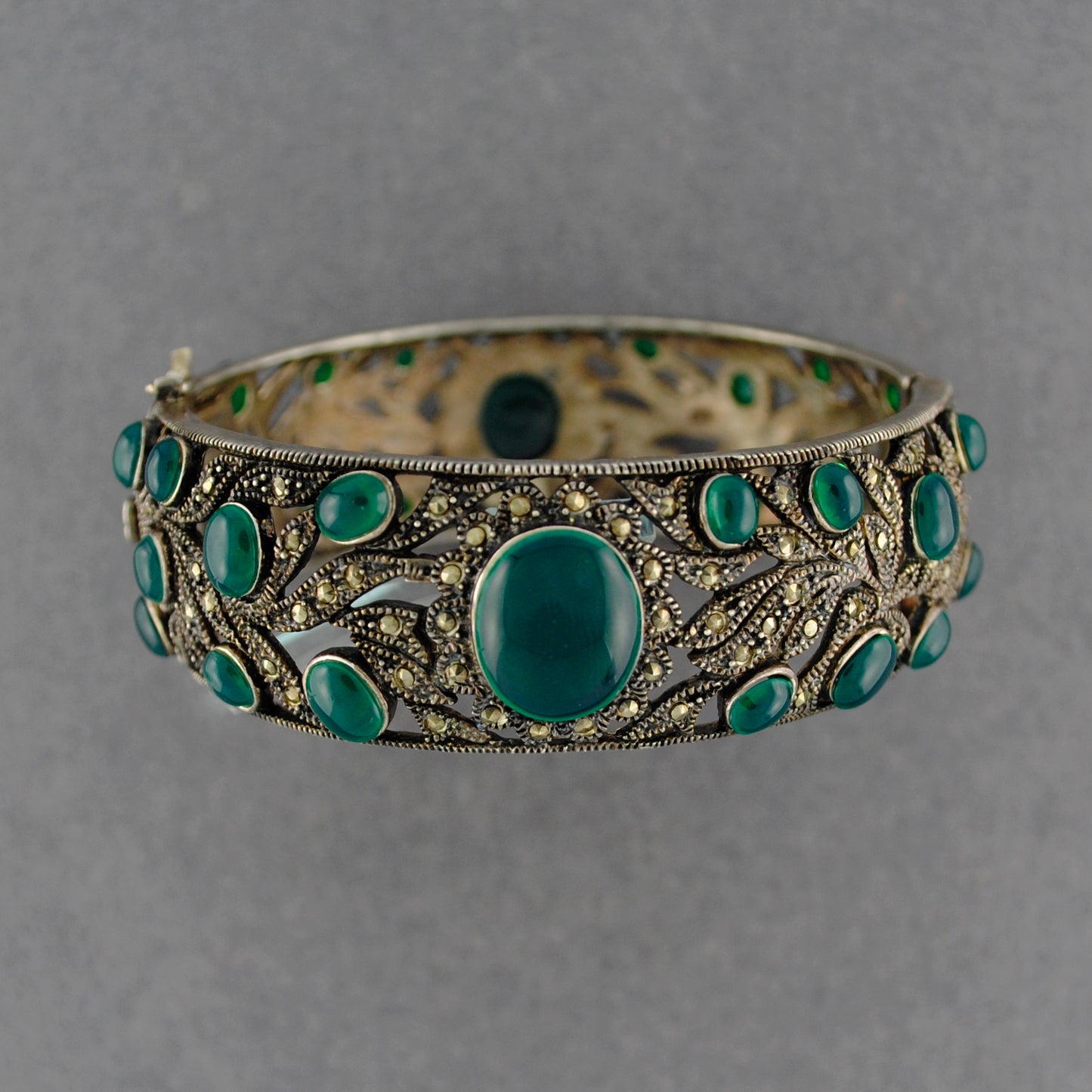 Green Onyx & Marcasite Bangle Bracelet