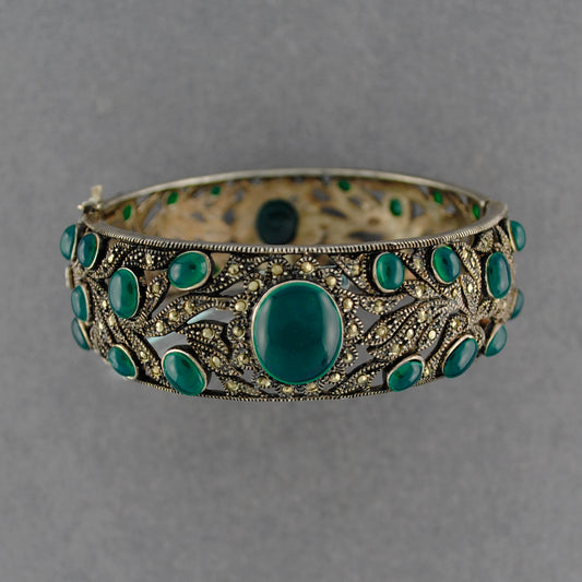 Green Onyx & Marcasite Bangle Bracelet