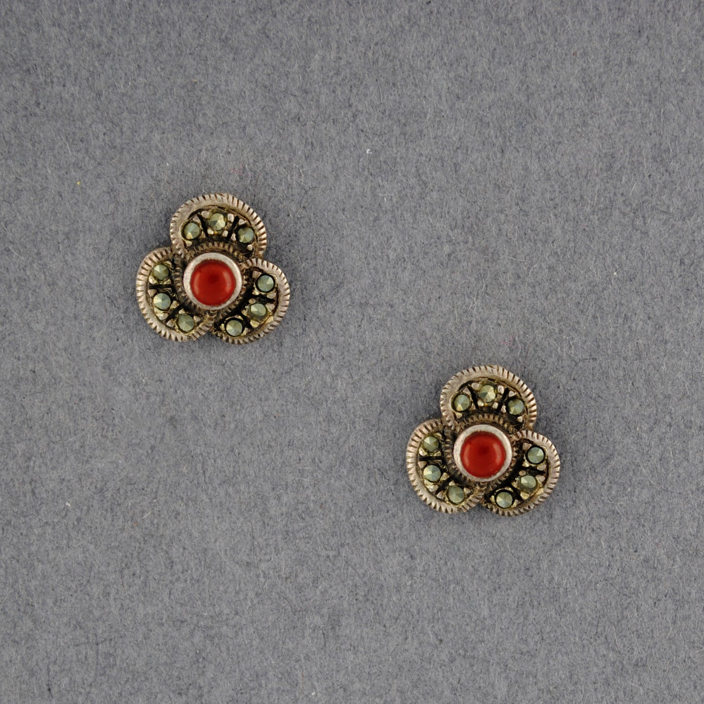 Carnelian & Marcasite Post Earrings
