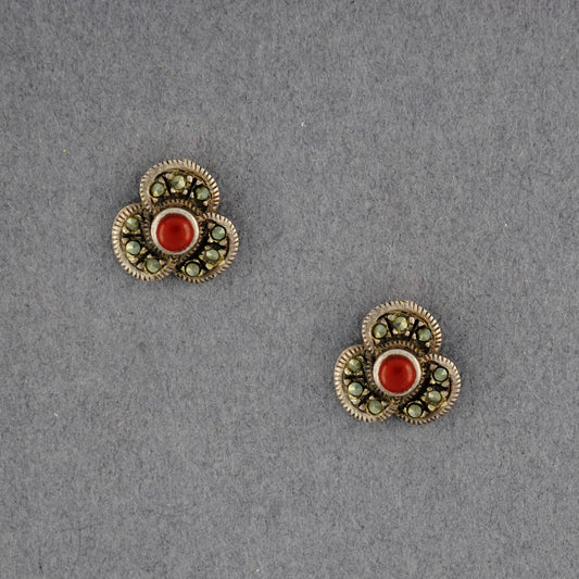 Carnelian & Marcasite Post Earrings
