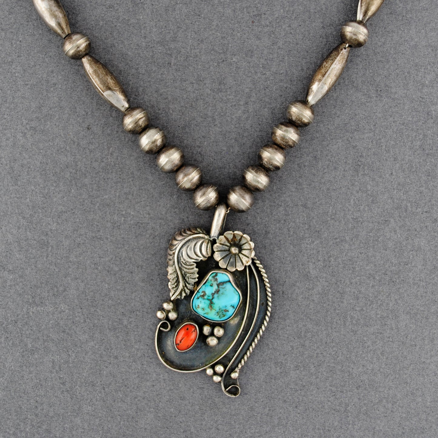 Turquoise & Coral Navajo Beaded Necklace