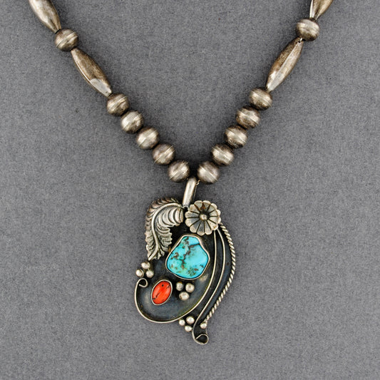 Turquoise & Coral Navajo Beaded Necklace