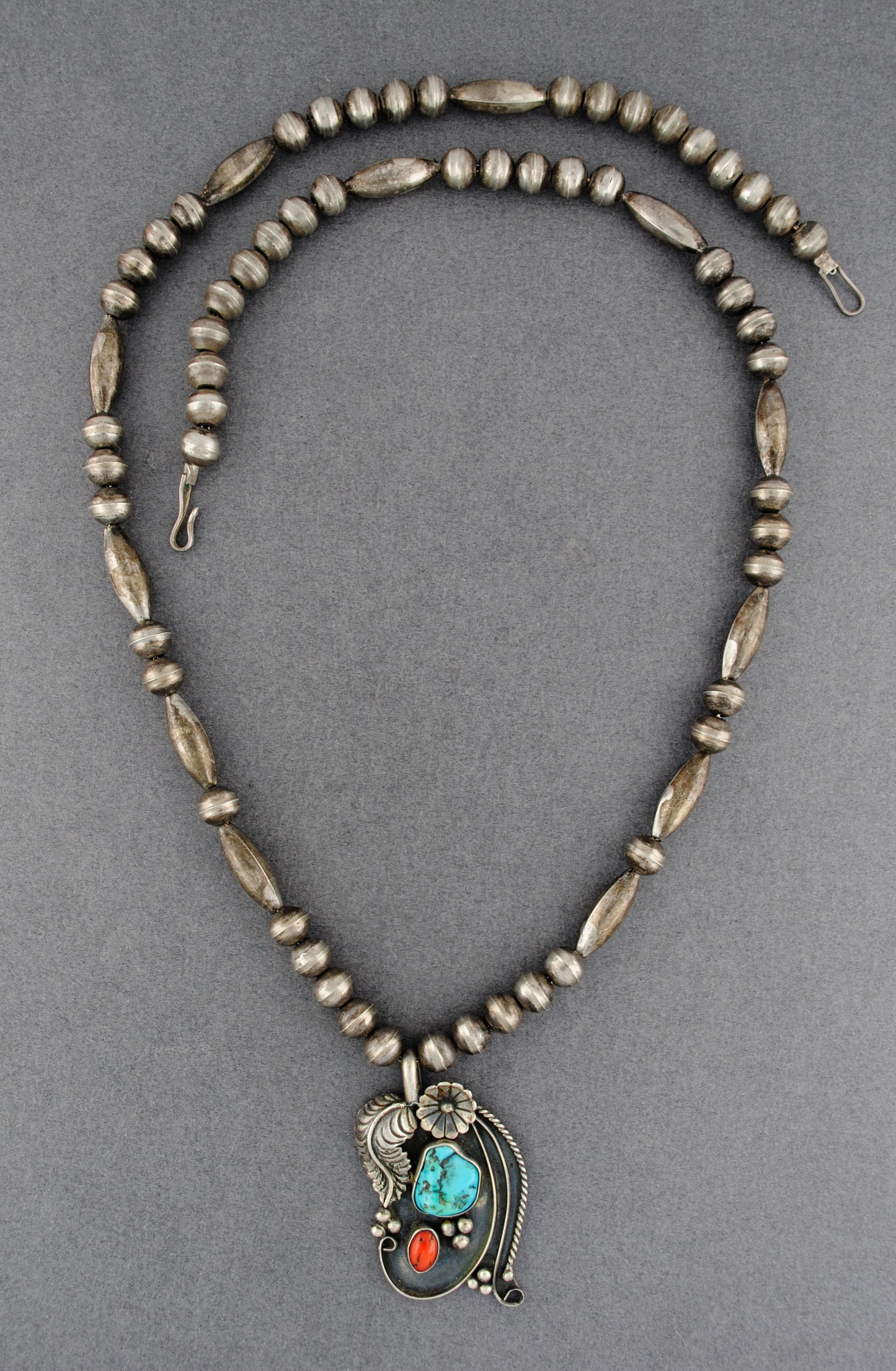 Turquoise & Coral Navajo Beaded Necklace