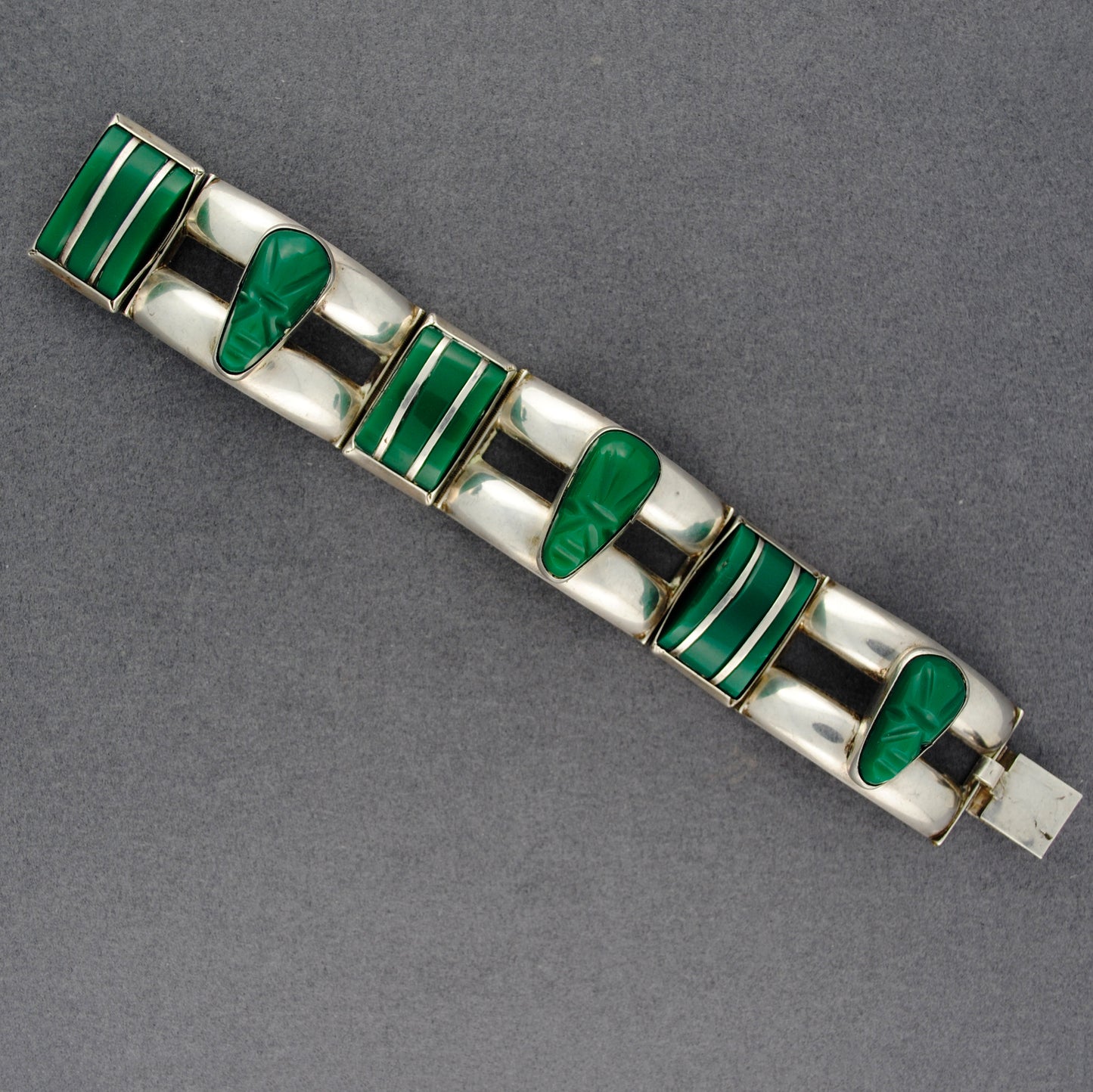 Vintage Green Onyx Myan Mask Bracelet