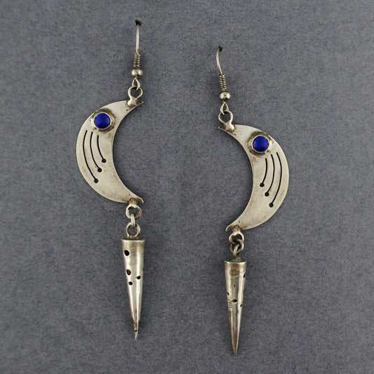 Sterling Lapis Moon and Cone Earrings