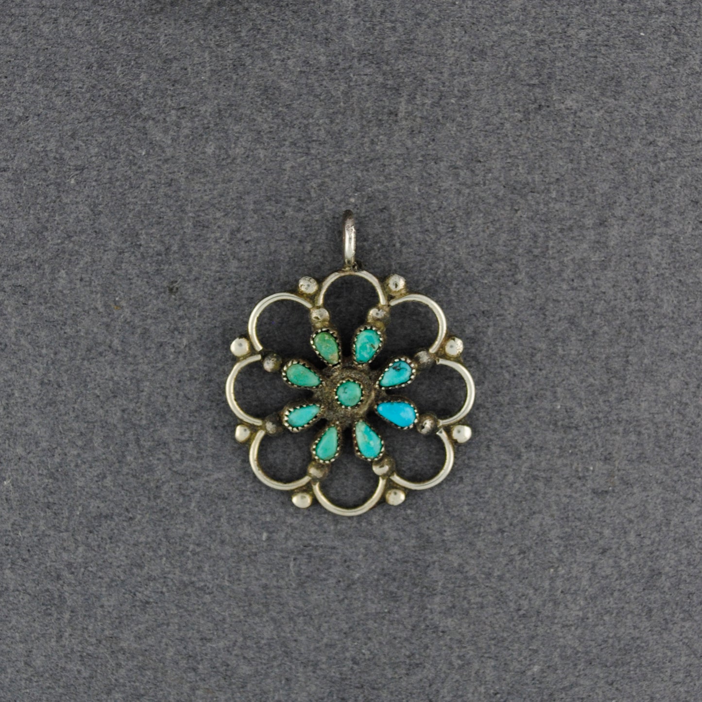 Vintage Zuni Sterling Silver Turquoise Pendant