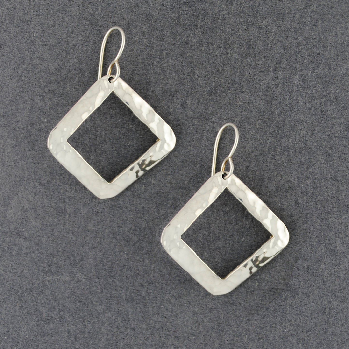 Sterling Silver Open Hammered Diamond Earrings