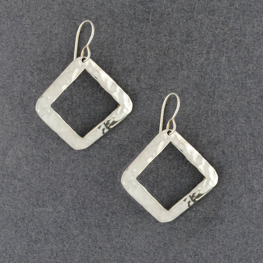 Sterling Silver Open Hammered Diamond Earrings