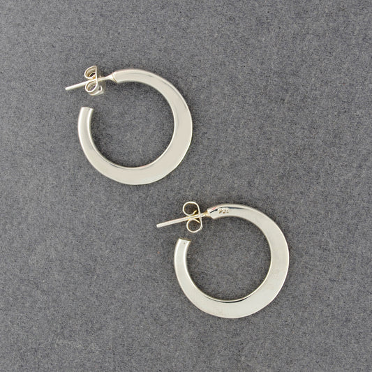 Sterling Silver Thick Flat Hoop Earrings