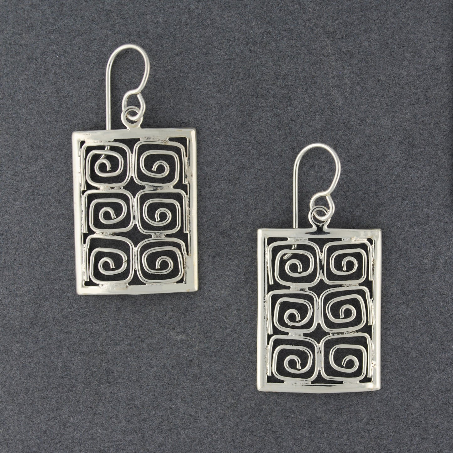 Sterling Silver Spirals in Rectangle Earrings