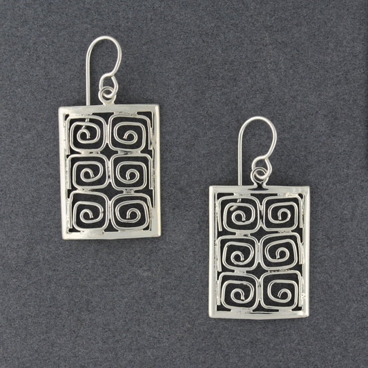 Sterling Silver Spirals in Rectangle Earrings