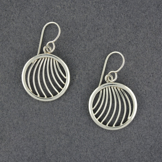 Sterling Silver Curved Lines Circle Earrings