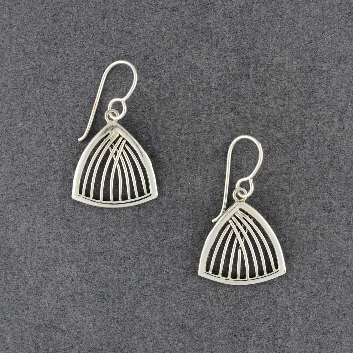 Sterling Silver Lined Triangle Earrings