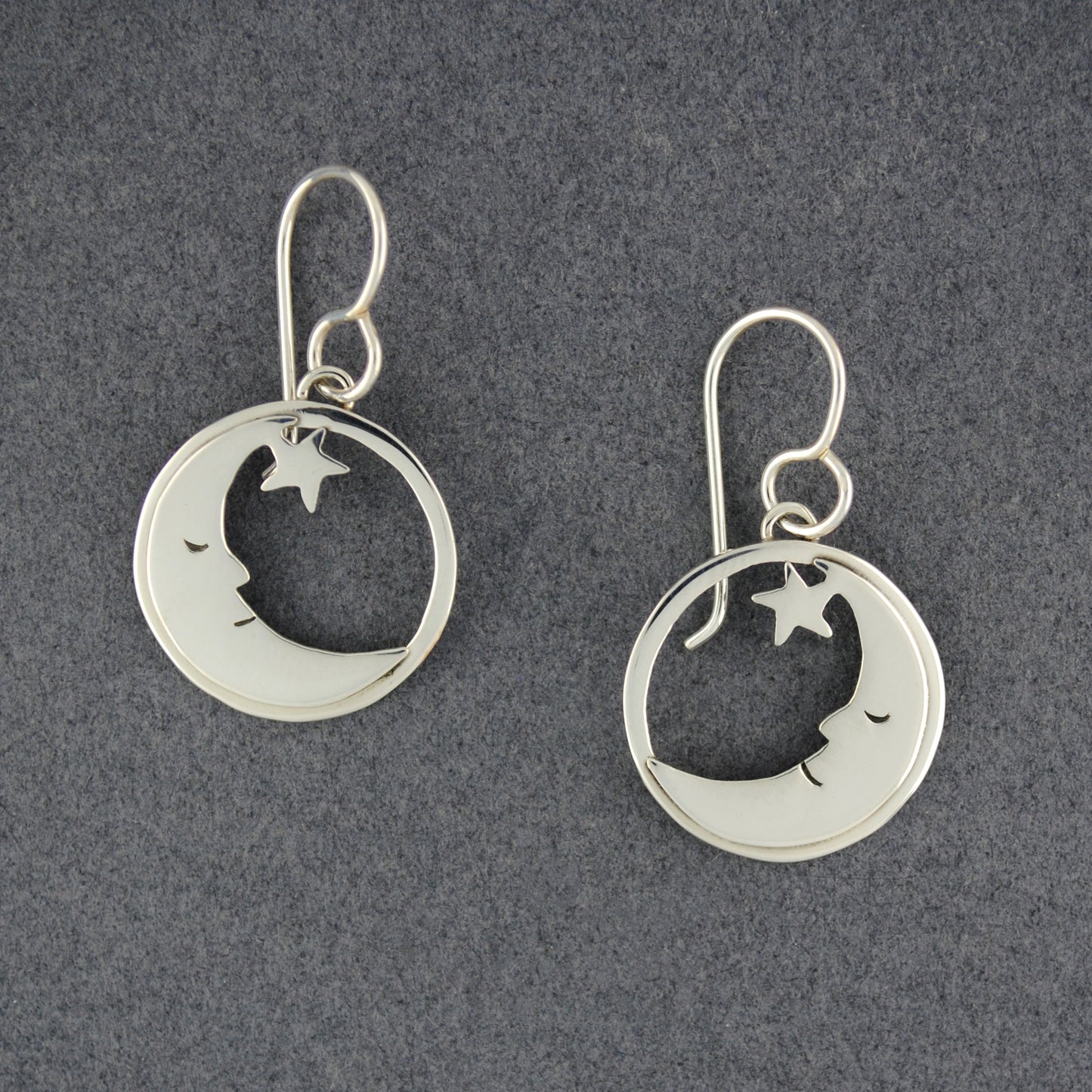 Sterling Silver Sleeping Moon and Star Earrings