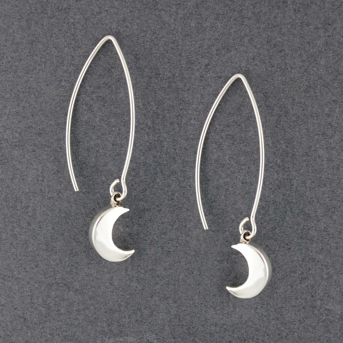 Sterling Silver Crescent Moon on Long Wire Earrings