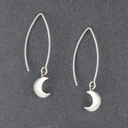 Sterling Silver Crescent Moon on Long Wire Earrings