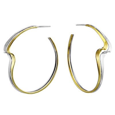 Sterling Silver Two Tone Wave Hoop Earrings