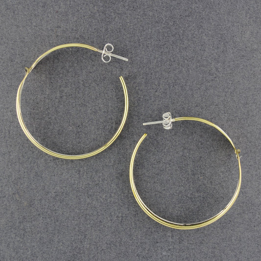 Sterling Silver Two Tone Wave Hoop Earrings