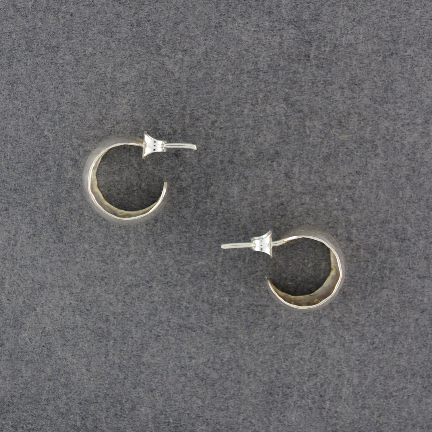 Sterling Silver Small Wide Hammered Hoop Earrings