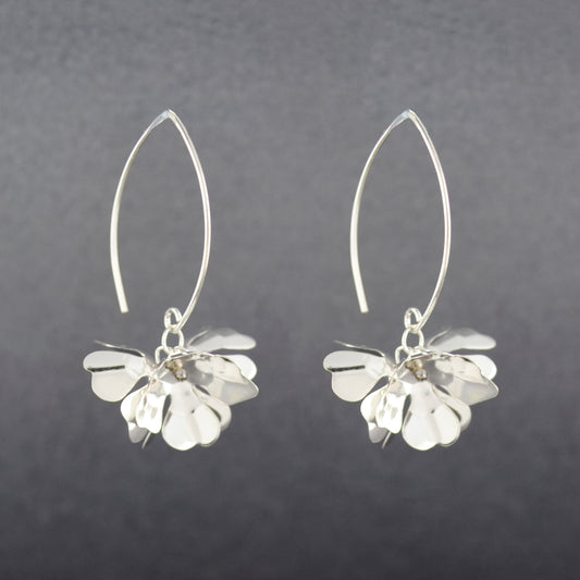 Sterling Silver Flowers on Long Wire Earrings