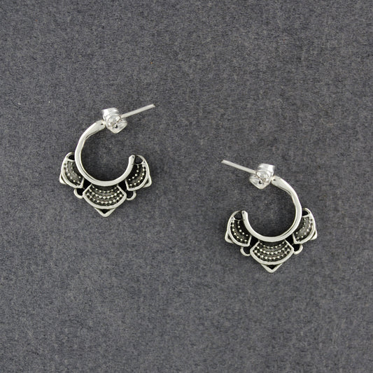 Sterling Silver Mini Lotus Hoop Earrings