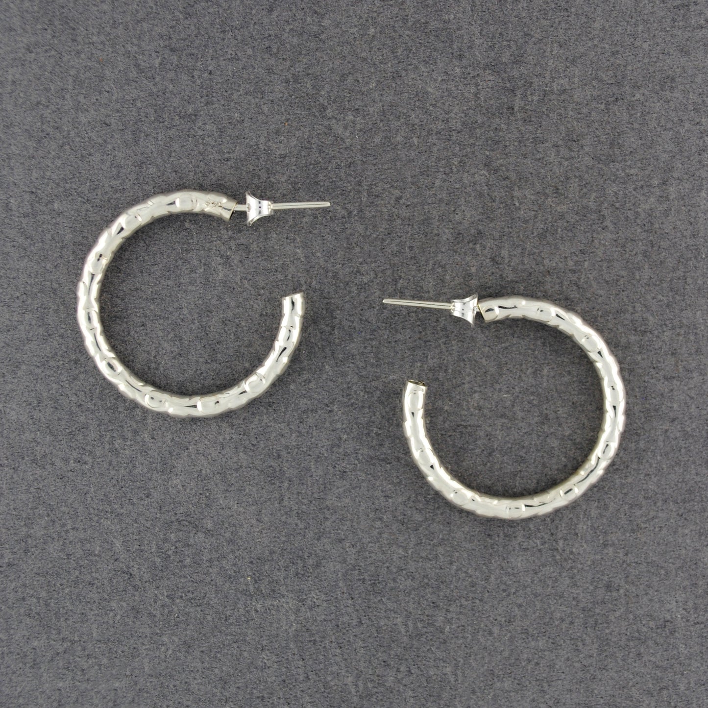 Sterling Silver Textured Hoop Earrings