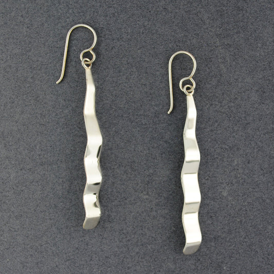 Sterling Silver Long Wavy Ribbon Earrings