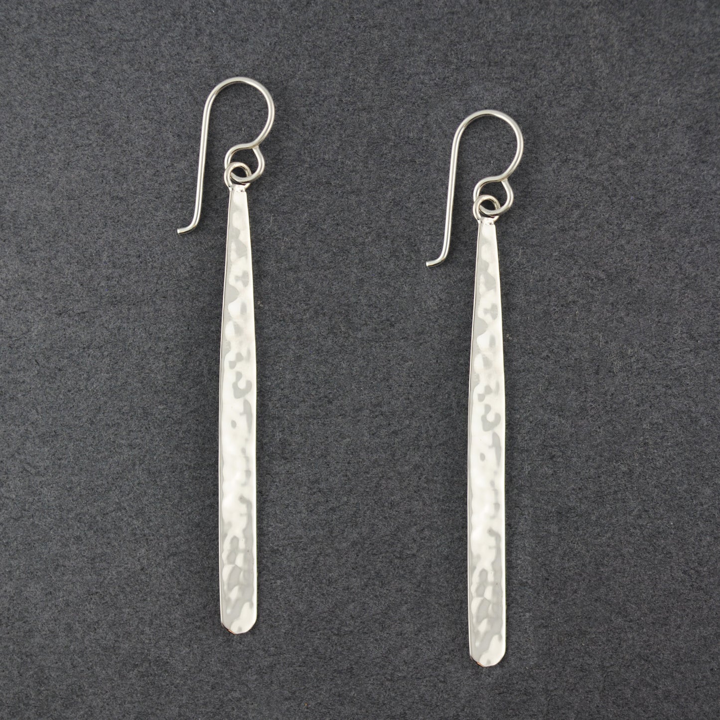 Sterling Silver Long Hammered Drop Earring