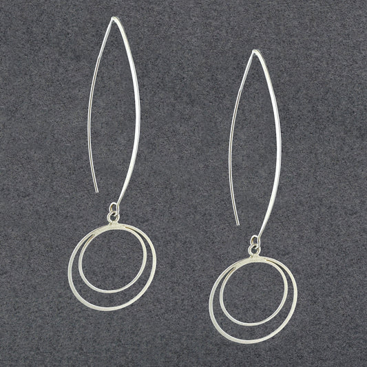 Sterling Silver Open Circle on Long Wire Earrings