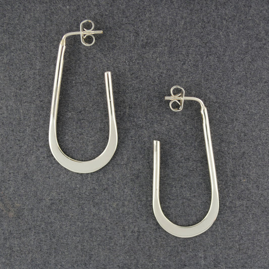Sterling Silver Flattened Oval Hoop Earrings