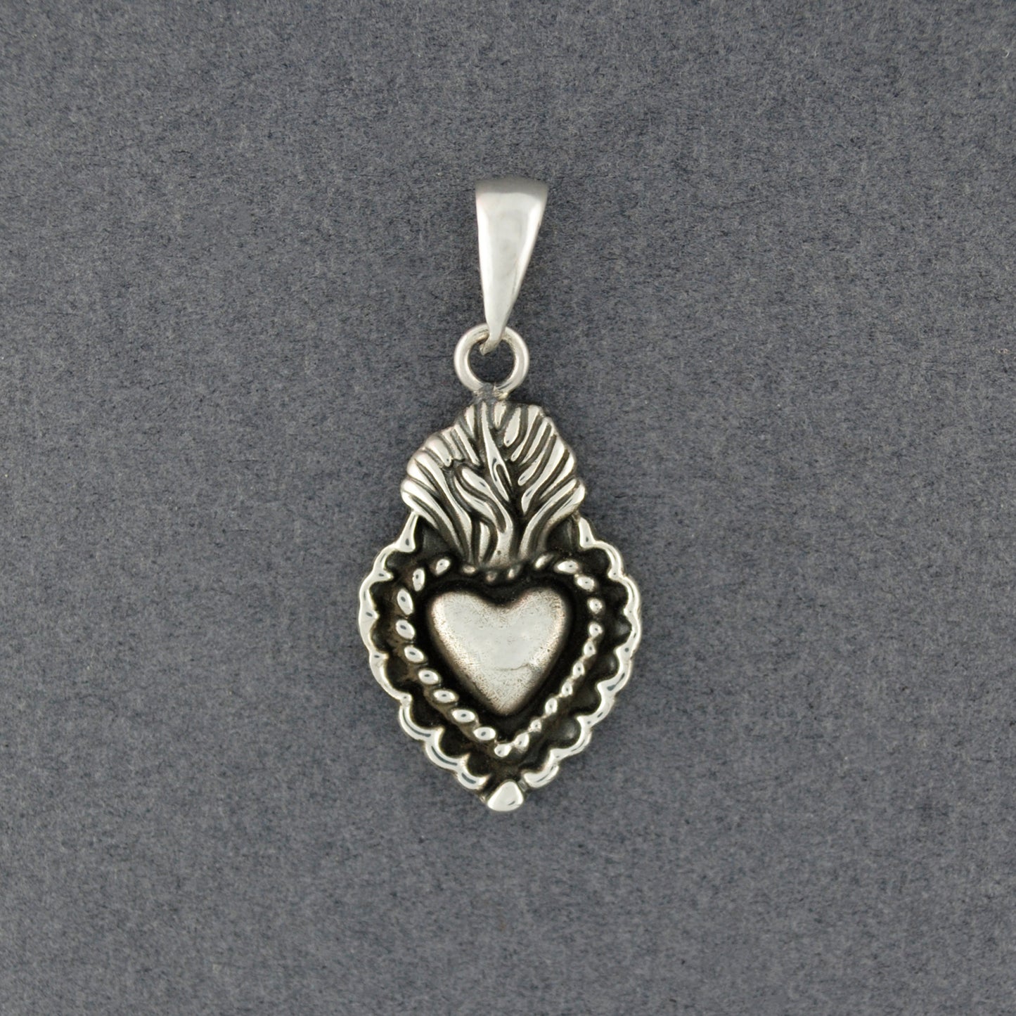 Sterling Silver Sacred Heart with Border Pendant