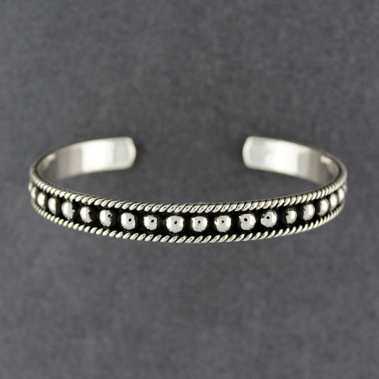Sterling Silver Antiqued Dots with Border Cuff Bracelet