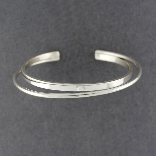 Sterling Silver 2 Strand Sculptural Cuff Bracelet