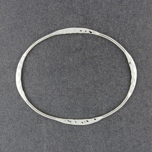 Sterling Silver Flattened Hammered Oval Bangle
