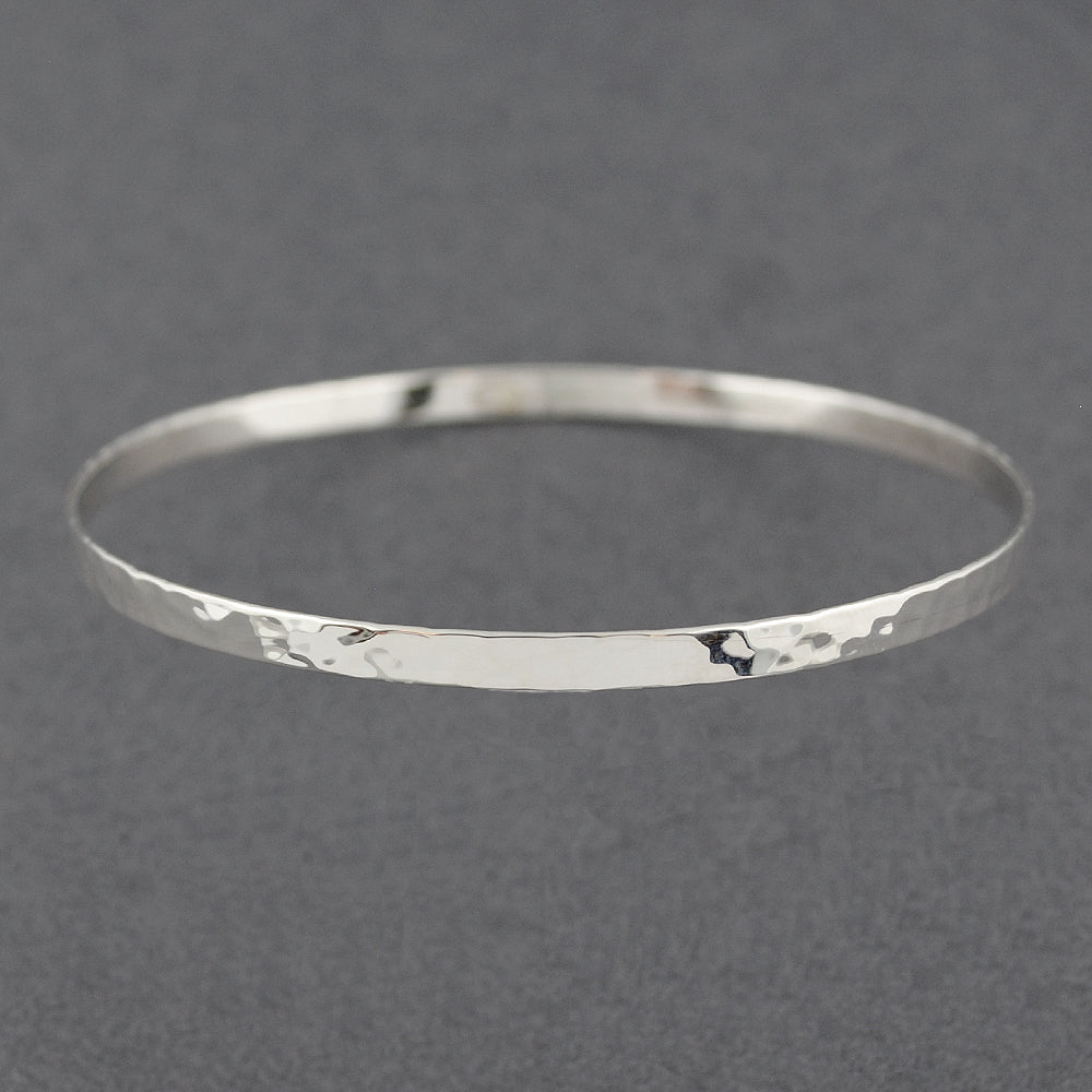 Sterling Silver Flat Hammered Bangle