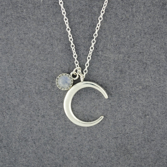 Sterling Silver Crescent Moon with Moonstone Necklace