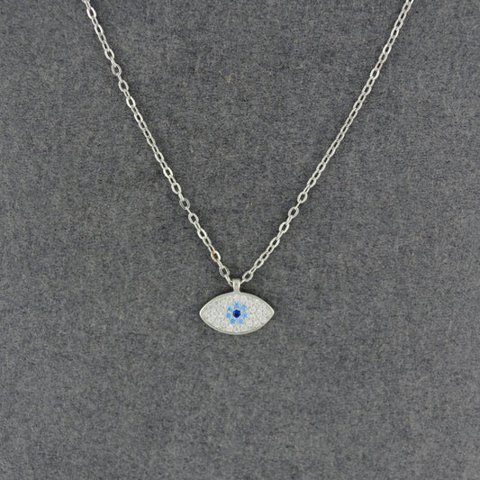 Sterling Silver CZ Evil Eye Necklace