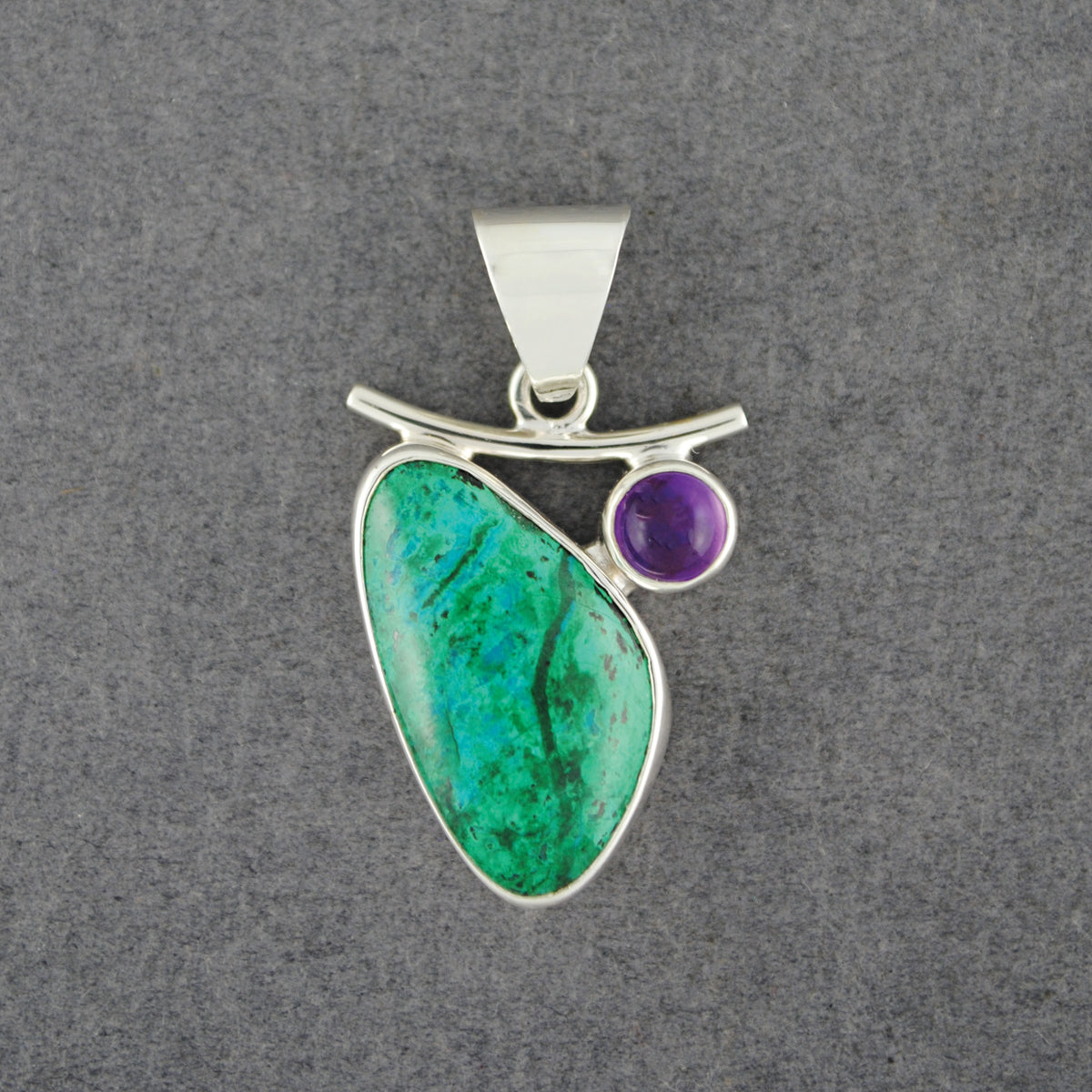 Two Stones Chrysocolla and Amethyst Pendant