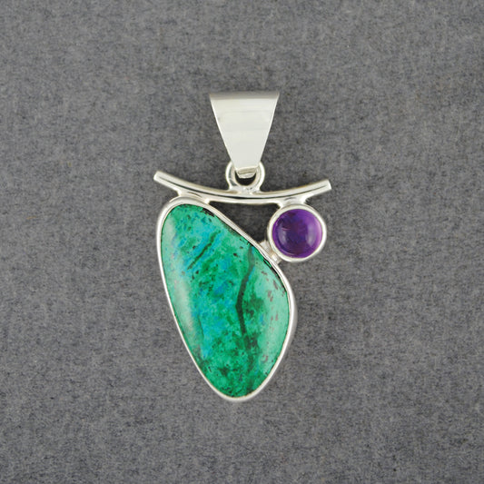Two Stones Chrysocolla and Amethyst Pendant