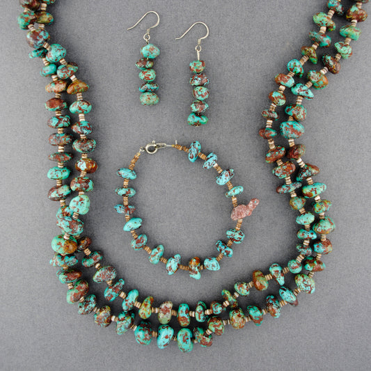 Turquoise & Heishi Beaded Necklace, Bracelet and Earring Set