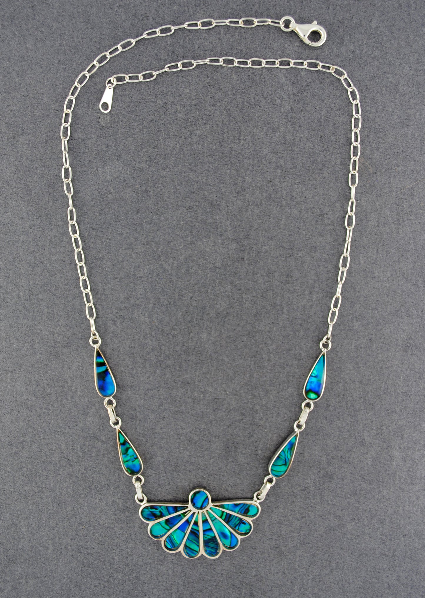 Sterling Silver Paua Teardrop Fan Necklace