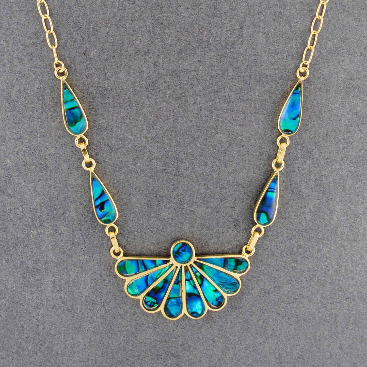 Gold Vermeil Paua Teardrop Fan Necklace