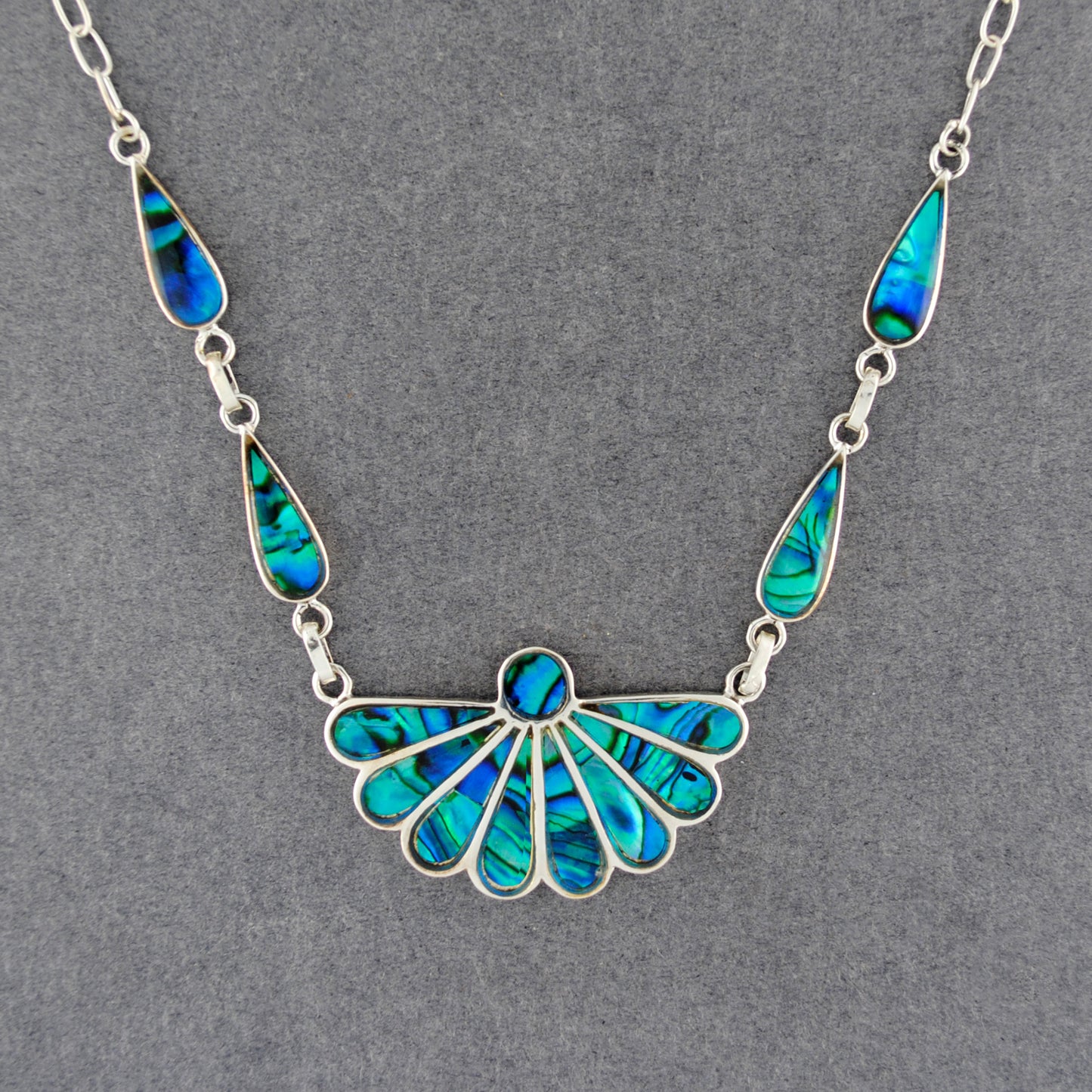 Sterling Silver Paua Teardrop Fan Necklace