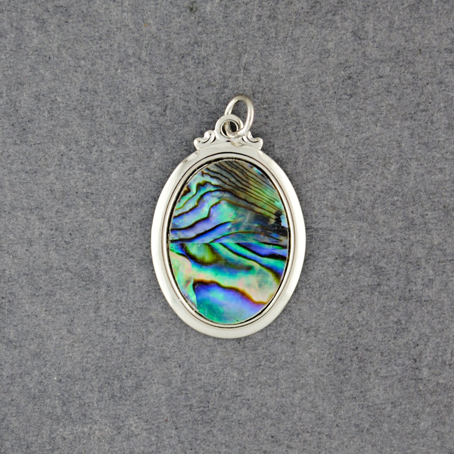 Sterling Silver Paua Flat Oval Pendant
