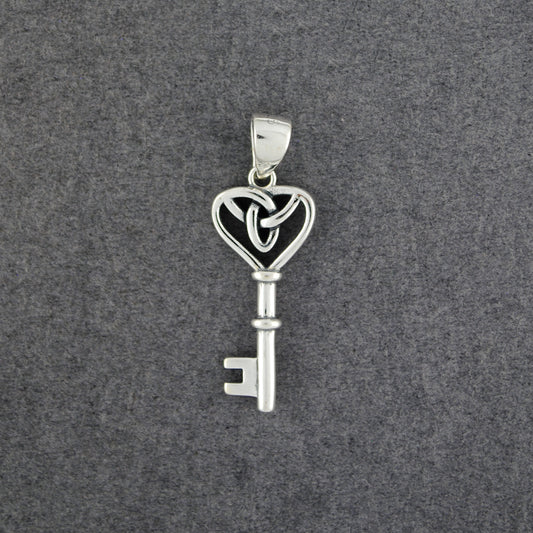 Sterling Silver Celtic Knot Heart Key Pendant