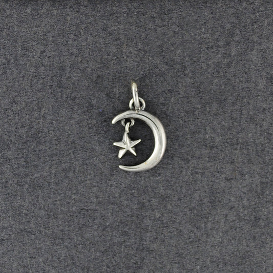 Sterling Silver Crescent Moon & Star Pendant