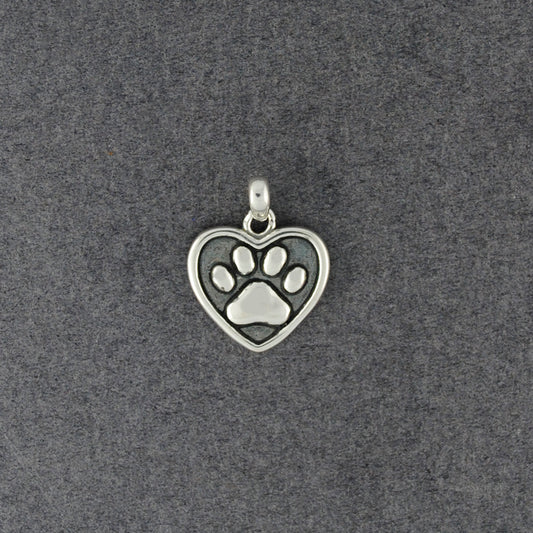 Sterling Silver Paw Print Heart Pendant