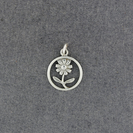 Sterling Silver Daisy in Circle Pendant