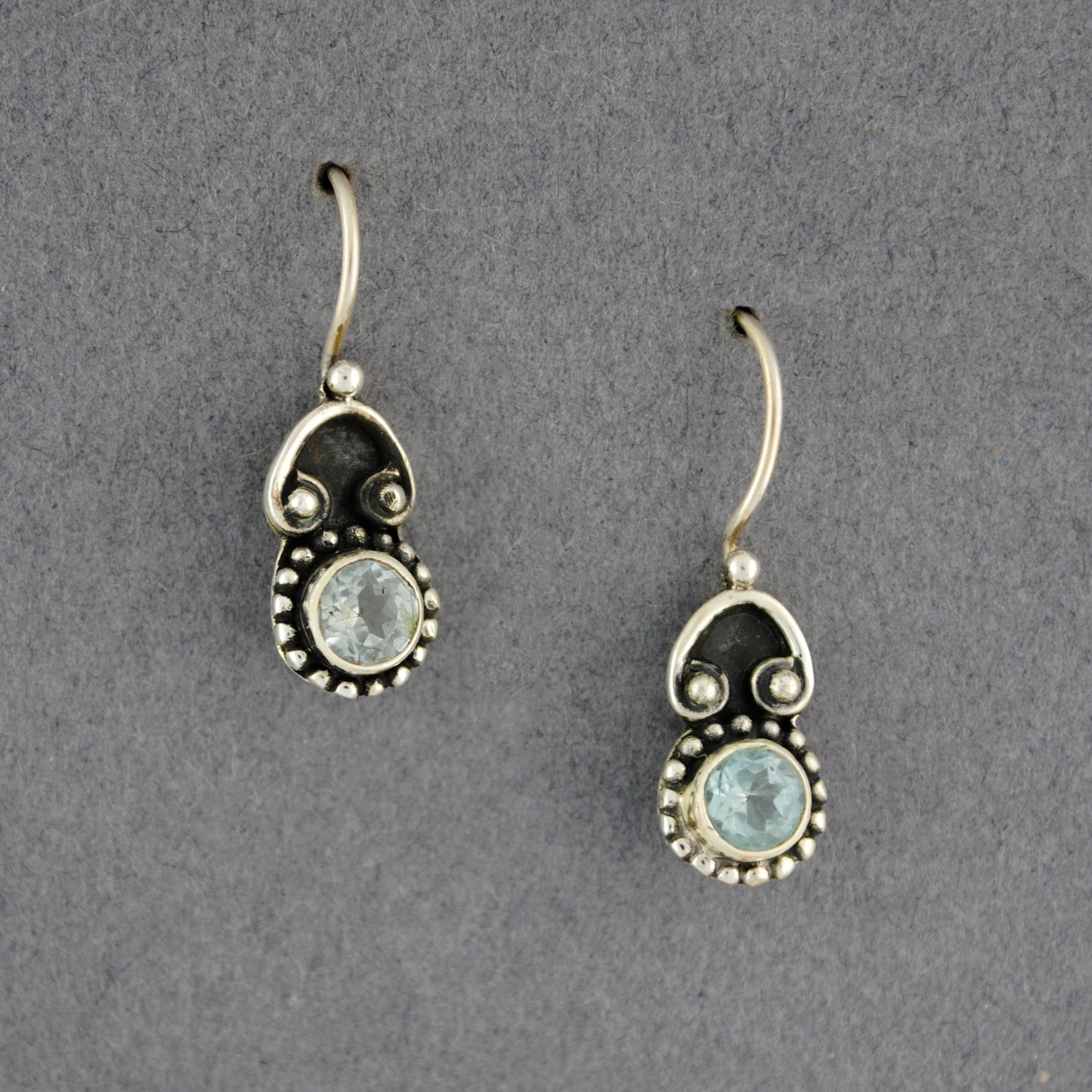 Sterling Silver Blue Topaz Antiqued Drop Earrings