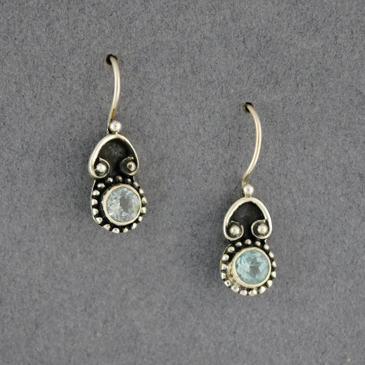 Sterling Silver Blue Topaz Antiqued Drop Earrings